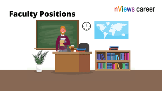 Faculty Positions around the world (different countries) - Cartoon of Professor standing with books in front of board